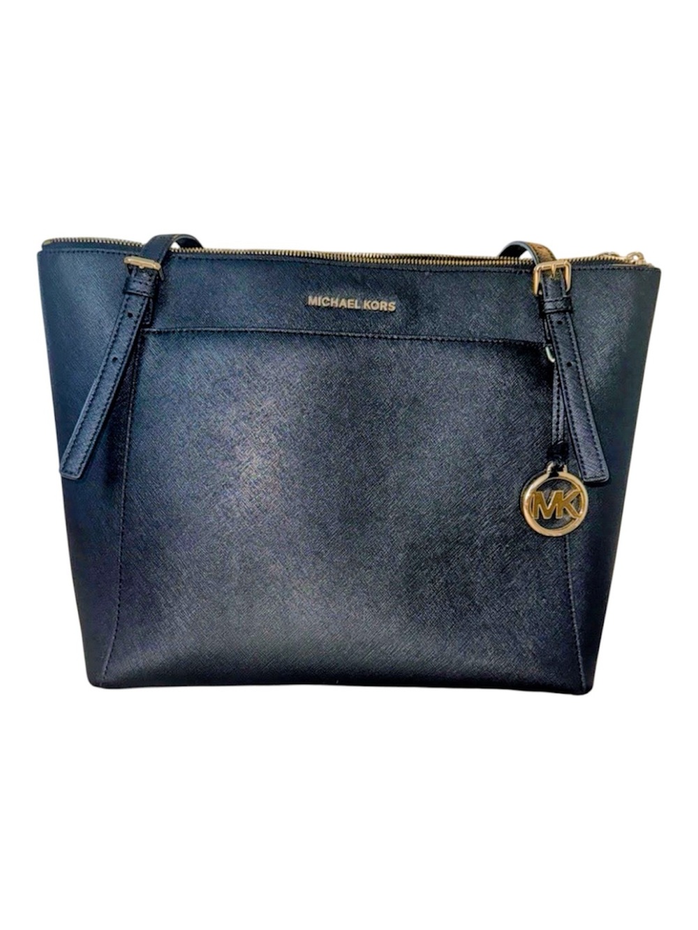 Black Michael Kors Voyager Large Saffiano Leather Top-Zip Tote Bag